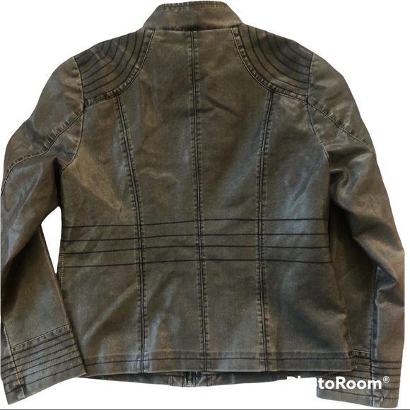 Grey faux leather jacket, Sz L - Picture 3 of 11